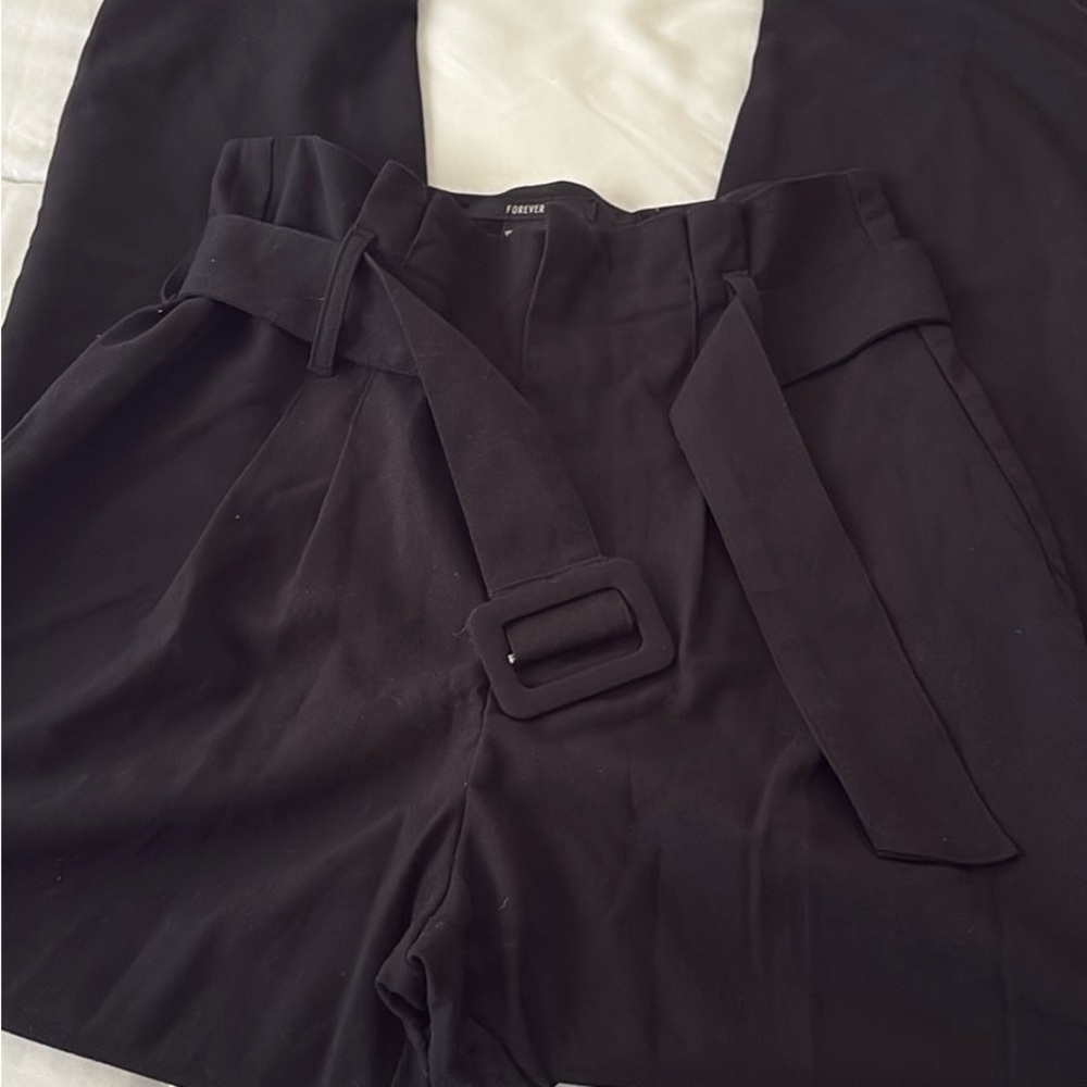 Forever 21 Black High-Waisted Belted Trousers